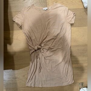 Vince Beige and White Striped Tie-Front Dress